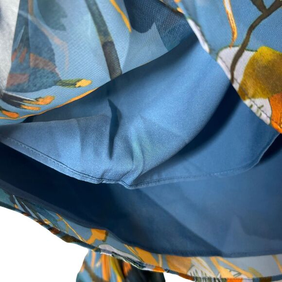 Milly Greer Watercolor Azalea Top Button Up Bell Sleeves Blue Women's Small NWT - Picture 8 of 10